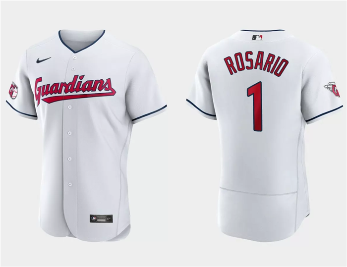 Men's Cleveland Guardians #1 Amed Rosario White Flex Base Stitched Jersey